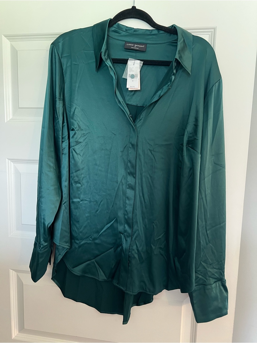 Lane Bryant Emerald Green Satin Button-Up Blouse
